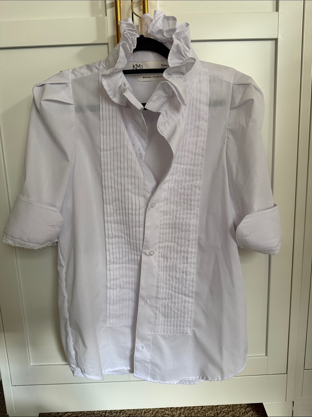 White Ruffled Collar Button-Down Shirt - KMI